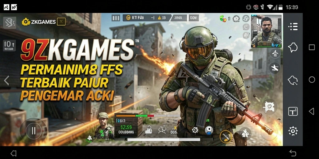 Screenshot 9ZKGAMES menampilkan aksi mendebarkan dalam permainan FPS.