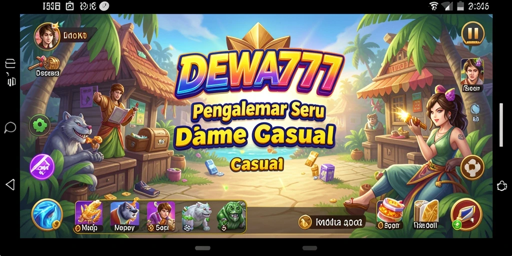 Screenshot utama DEWA777 menunjukkan karakter unik dan gameplay yang seru.