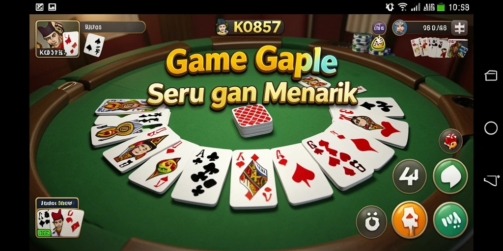Screenshot KO857 menampilkan gameplay Gaple yang seru dan interaktif.