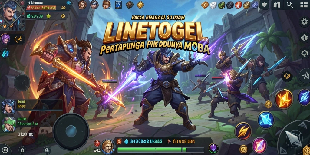 Tampilan seru dari gameplay LINETOGEL menunjukkan pertarungan di arena MOBA.