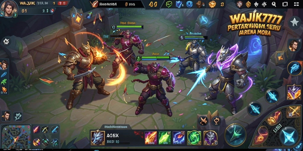 Tampilan seru pertempuran dalam game WAJIK777 di arena MOBA.